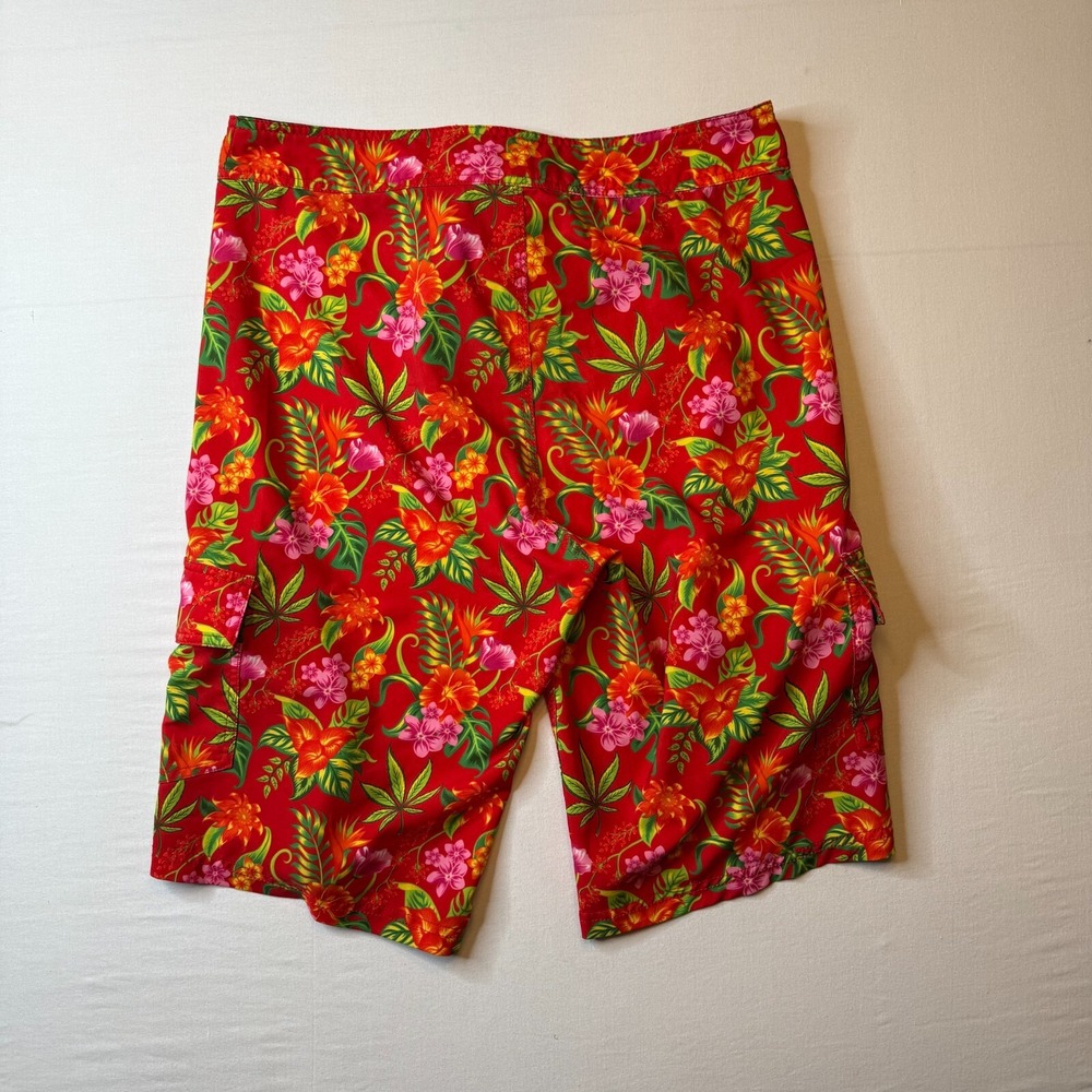 DGK Board Shorts Mens 32 Red Hawaiian Floral Print‎ Permanent Vacation Surf Swim - Picture 2 of 9